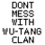 A 50x50 pixel animated contact sheet showing three frames of a Wu-Tang Clan-themed buddy icon with text and logo elements.