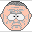 Pixelated cartoon face with peach skin, gray hair, and white eyes showing black pupils; two identical frames side-by-side on light gray background.