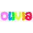 Animated sequence of 'Olivia' text in rainbow colors with vertical dotted lines and heart symbols appearing at the bottom.