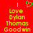 Red background with yellow text reading 'I Love Dylan Thomas Goodwin' and a green pixelated heart symbol above the text.