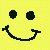 A 2x2 contact sheet of a pixelated yellow smiley face animation with three visible frames showing eye and mouth changes, plus "HI" text on the bottom-left frame against a dotted background.