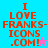 Four display 'I LOVE FRANKS-ICONS.COM!' text with a star symbol, each in distinct background colors and varying pixelation levels