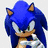 Blue anthropomorphic hedgehog with white gloves and red shoes stands in a neutral pose against light background.