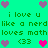 Pixel art with green background displaying repeated text and heart symbols in purple, pink, and dark green.