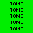 Green background with repeated black 'TOMO' text in , some highlighted in red