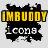 Pixelated graphic with yellow 'IMBUDDY' text over black shape, white 'Icons' below, and diagonal 'im buddy .net' on light gray background.