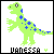 A 50x50 pixel animated buddy icon featuring a green dinosaur with blue spots, displayed in two sequential frames showing slight movement differences.