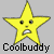 Two side-by-side yellow star-shaped cartoon characters with facial expressions and the text "Coolbuddy" below each, displayed on a gray background.