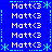 Blue background with repeated white text "Matt<3" and cyan decorative elements arranged in a pattern