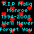 Pixelated cyan text on black background with red heart symbols scattered throughout, repeating memorial phrases and dates.