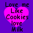 Four identical pixelated heart-shaped icons with text "Love me Like Cookies love Milk" on a purple background, arranged in a