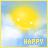 A pixelated static image shows a bright yellow circular shape with two small white squares as eyes against a soft pastel background of blue, green, and yellow tones.