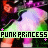A 3x3 contact sheet of a pixelated animated icon featuring repeated images of a person in motion with green and purple color accents, overlaid by the text "PUNK PRINCESS" on light green bars.