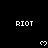 Black background with white pixelated text 'RIOT' repeated in and small heart symbols below each