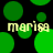 Green circular shapes on black background with repeated text 'marisa' in light yellow, pixelated style.