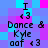 Pixelated text on a blue and pink background with repeated 'I <3 Dance & Kyle oof <3' text blocks