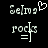 Pixelated text 'Selma' with a heart symbol above the 'a', 'rocks' below, and two horizontal lines beneath 'rocks' on a black background.