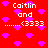 Red background with scattered purple hearts and repeated white text reading "Caitlin and ....(3333)" in a pixelated style.