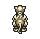 Pixelated cat-like creature with beige fur, purple chest marking, and curled tail in multiple poses on gray background.