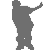 Gray silhouette figures in various poses on white background, one figure standing on gray platform.