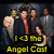 Pixelated image of five people in formal attire with yellow text reading 'I <3 the Angel Cost' below them.