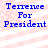 Four identical display blue text 'Terrence For President' over a pink and white striped background with small white dots