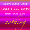 Pixelated text on a striped background with pink, purple, and red hues, featuring a yellow cursive word at the bottom.