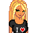 Pixel art contact sheet showing three frames of an animated buddy icon with a blonde character, clothing details, and 'New York Cutie' text in pink script.