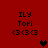 Red background with black text 'ILY Tori <3<3<3' and a pixelated heart that changes color from black to dark red across frames.