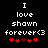 Pixelated text reads "I love shawn forever<3" above five red hearts on black background, with one heart changing color between frames.