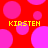 Red background with pink circles and yellow text reading KIRSTEN repeated four times in a pattern