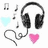 Pixelated icon with headphones, musical notes, and hearts on white background; pink displays 'feel the BEAT' text