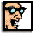 Pixelated cartoon face with black sunglasses and open mouth, framed in black border across four showing mouth movement