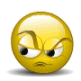 Yellow circular icon with angry expression showing subtle eye movement