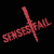 Animated contact sheet showing three frames of a 50x50 pixel icon with red text "SENSES FAIL" crossed by diagonal swords on black background, transitioning from red sword to white sword across frames.