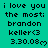 Pixelated text on teal background reads 'i love you the most: brandon keller<3 3.30.08' with heart symbol, repeated