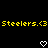 Yellow pixelated text 'Steelers.<3 Steelers.<3' spans horizontally across a black background with two white heart symbols below.