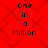 Red background with black diamond pattern and four identical text blocks reading "One in a Million" in pixelated font.