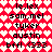 Pixelated red and pink heart-patterned background with black text labels arranged in two vertical , each containing six names or identifiers