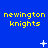 Blue background with yellow text reading 'newington knights' repeated across three , each containing three instances of the text, with white star-like shapes scattered throughout