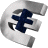 Pixelated icon shows dark blue stylized symbol on white crescent shape with gray background.