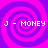 Four identical pixelated spiral patterns in magenta and purple with "J - MONEY" text overlaid on each quadrant.