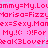 Pixelated text repeats across a pink background with cyan star accents, displaying phrases like 'My.Loumy=My.Loumy' and 'FizzyMarisa=FizzyMarisa' in red.