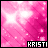 A pink animated icon with diagonal light streaks and white sparkles, displaying the text 'KRISTI' in black pixelated letters at the bottom.