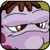 Pixelated static icon of a purple cartoon character with brown hair, brown eyes, and visible facial features including eyebrows, eyelashes, and lips.