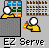 Pixel art icon showing a yellow figure with white circular head holding an orange object, next to gray and brown grid structures, with 'EZ Serve' text below.