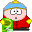 Pixelated character in red coat and blue hat with yellow accents, holding green object, displaying multiple facial expressions across frames.