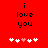 Red background with black text 'i love you' and five white/pink pixelated hearts below, two versions side-by-side.