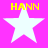 Four identical white stars on a bright pink background with yellow text reading HANN above each star.