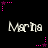 Black background with repeated white text 'Marna' in two , surrounded by pink and purple star-shaped pixel clusters